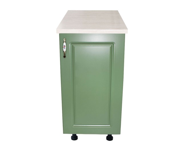 Corp inferior cu 1 Usa Zebra, Alb/MDF Verde si blat travertin 40 x 85 x 60